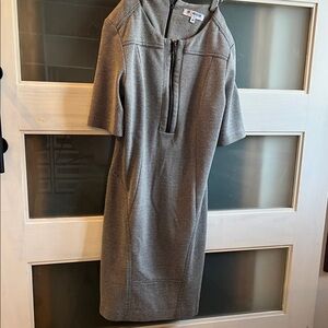 Of Mercer New York  Gray Zip-Front Midi Sheath Dress